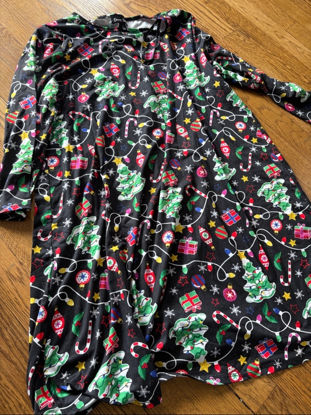 Festive Black Holiday Print Dress